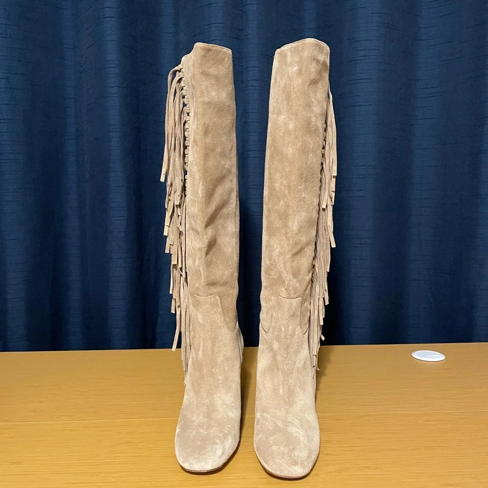 Longchamp Fringe Beige Over The Knee Boots